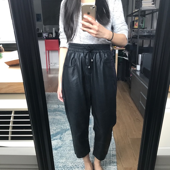 faux leather drawstring pants